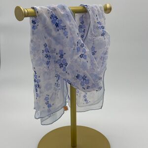 Vintage 1960s Glentey Chiffon Scarf Made in Japan Sheer Blue Floral Oblong 60s